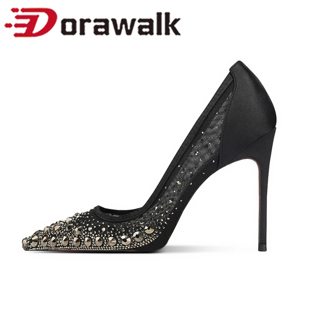 

NEW 12/10/8cm SEXY OL Pearl Mesh Breathable Woman High Heel Pumps Slip on Pointed Toe Work Office Ladies Suit Single Shoes