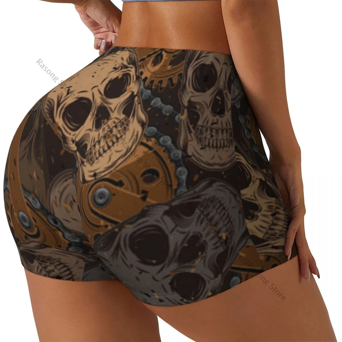 Sexy tight hip sports shorts Camouflage With Skulls Rusty Mechanism fitness women's comfortable yoga shorts