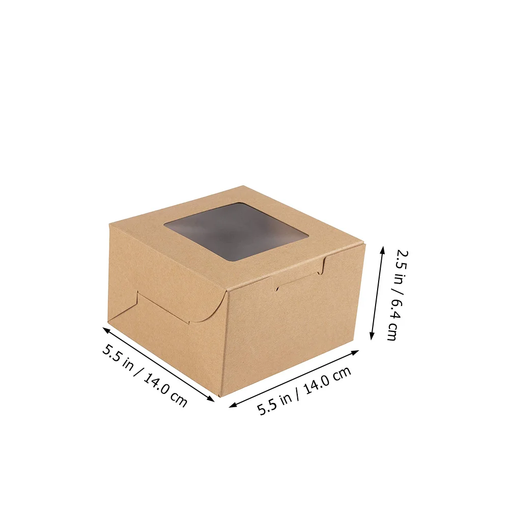 Cajas de postre de papel Kraft, ventana, yema, embalaje de pasteles, cajas de panadería, alimentos seguros, fáciles de plegar, contenedores de un solo uso, 10 Uds.