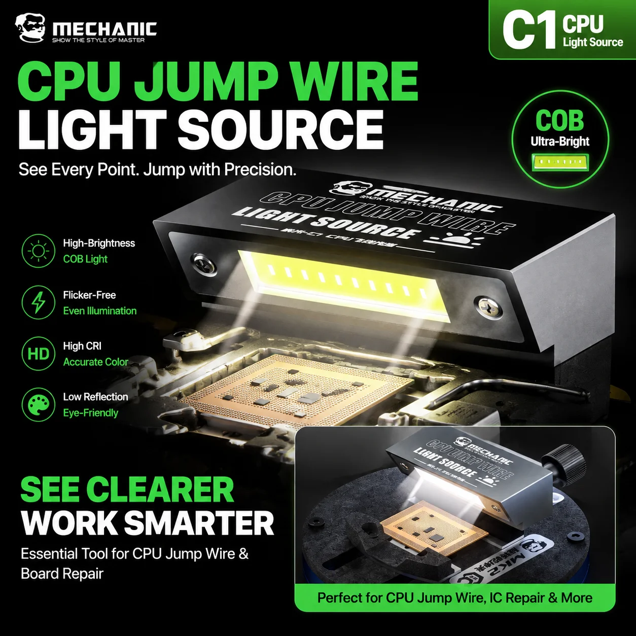 MECHANIC C1 CPU Wire Light Source COB High Bright Anti-flicker Magnetic Attachable For IC CPU Micro Jump Wire Mainboard Repair