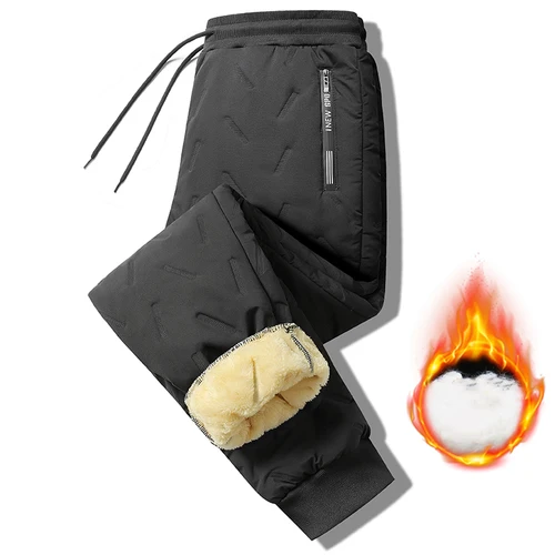 Imagen 2 del producto Pantalones gruesos de invierno para mujer, Pantalones rectos largos y cálidos de Color sólido, pantalones deportivos de felpa resistentes al frío con cordón largo