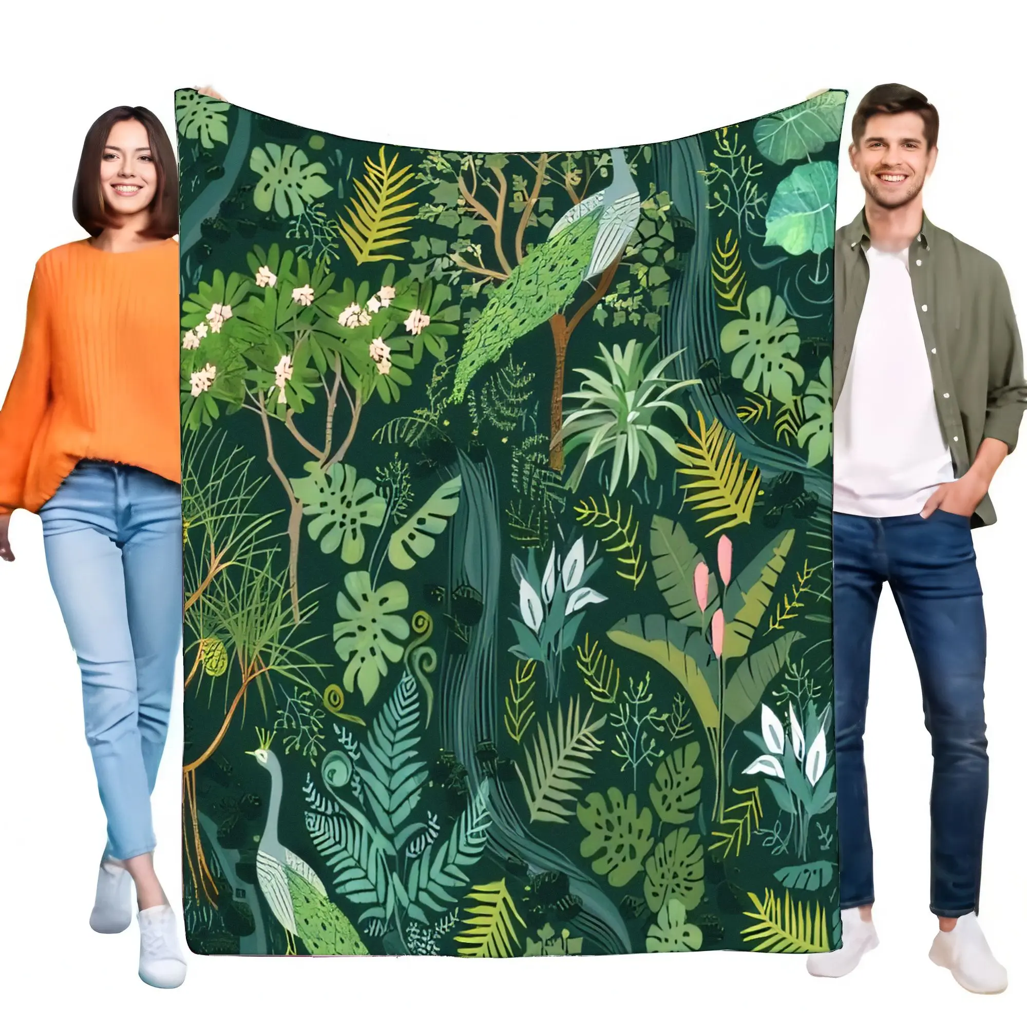 Botanical Jungle Pattern Blanket Soft Cozy Throw Perfect for Bed Sofa Home Decor Gift Idea