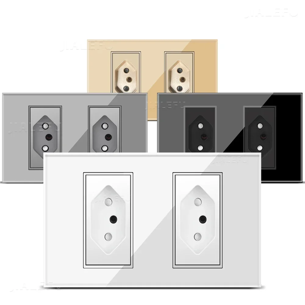 DELEFU 4*2 Tempered Glass Panel 10A 20A 118mm Brazil Standard Plug White Gray Black Gold Wall Socket Blank Board