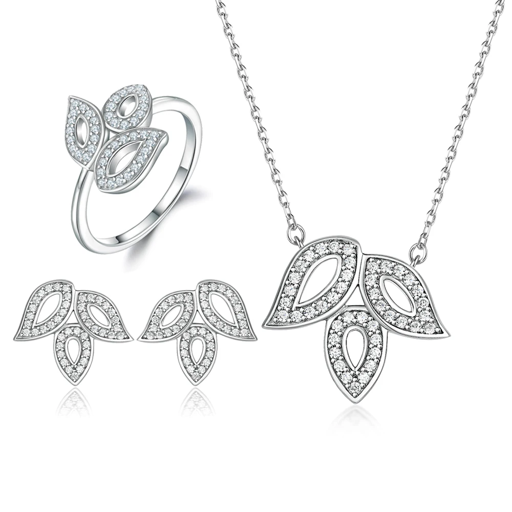 

Wholesale Jewelry Fashion Leaf Necklace 925 Silver Necklace Ring Earring for Women