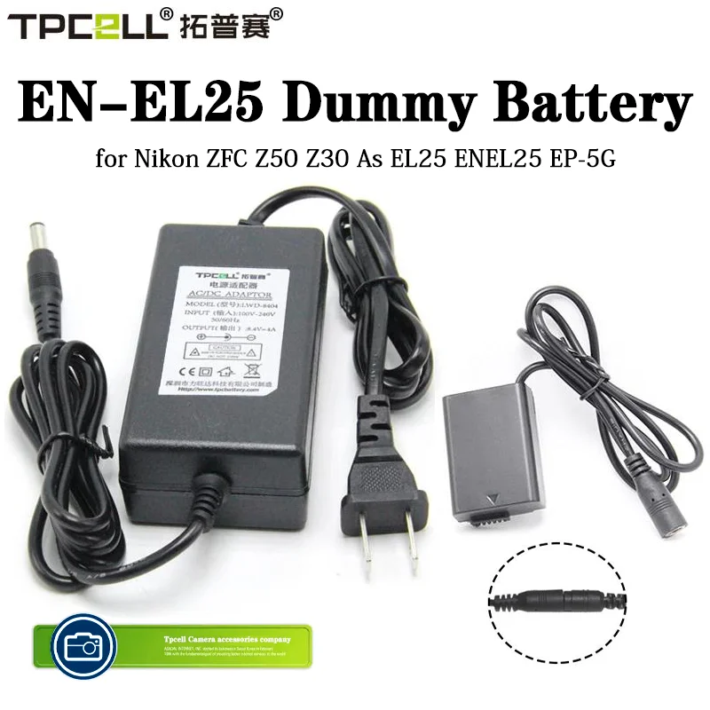 

Camera Dummy Battery EN-EL25 Coupler + Power Supply Adapter USB Type-C Charger Kit for Nikon ZFC Z50 Z30 As EL25 ENEL25 EP-5G