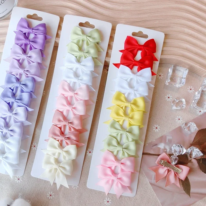 10Pcs/set Solid BB Hair Clips For Cute Girls Ribbon Bowknots Boutique Barrettes Hairpins Headwear Kids Hair Accessories Gifts