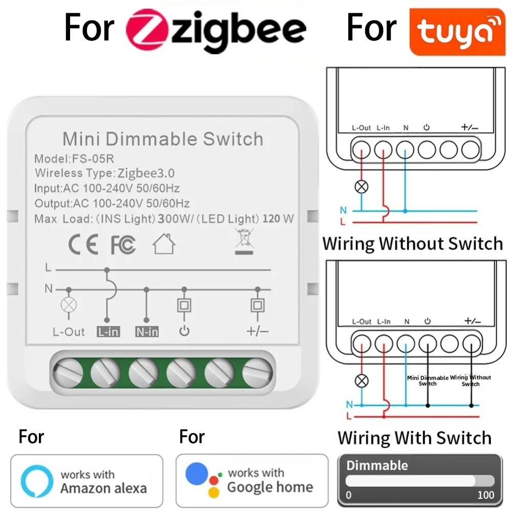 

100-240 В для Zigbee для Tuya светодиодный диммер с регулируемой яркостью, светодиодный диммер, совместимый со встроенным переключателем Alexa =, Taya, Smart = Life
