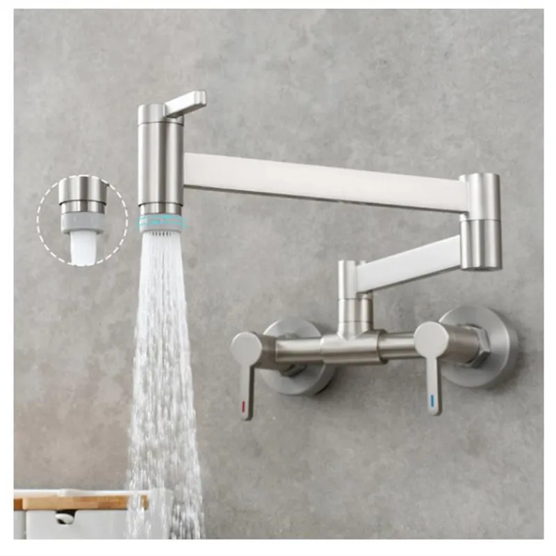 Copper Folding Faucet  Kitchen Water Tap with Double Joint Swing Arms Rotated Tap Wall Mounted for Hot and Cold Water