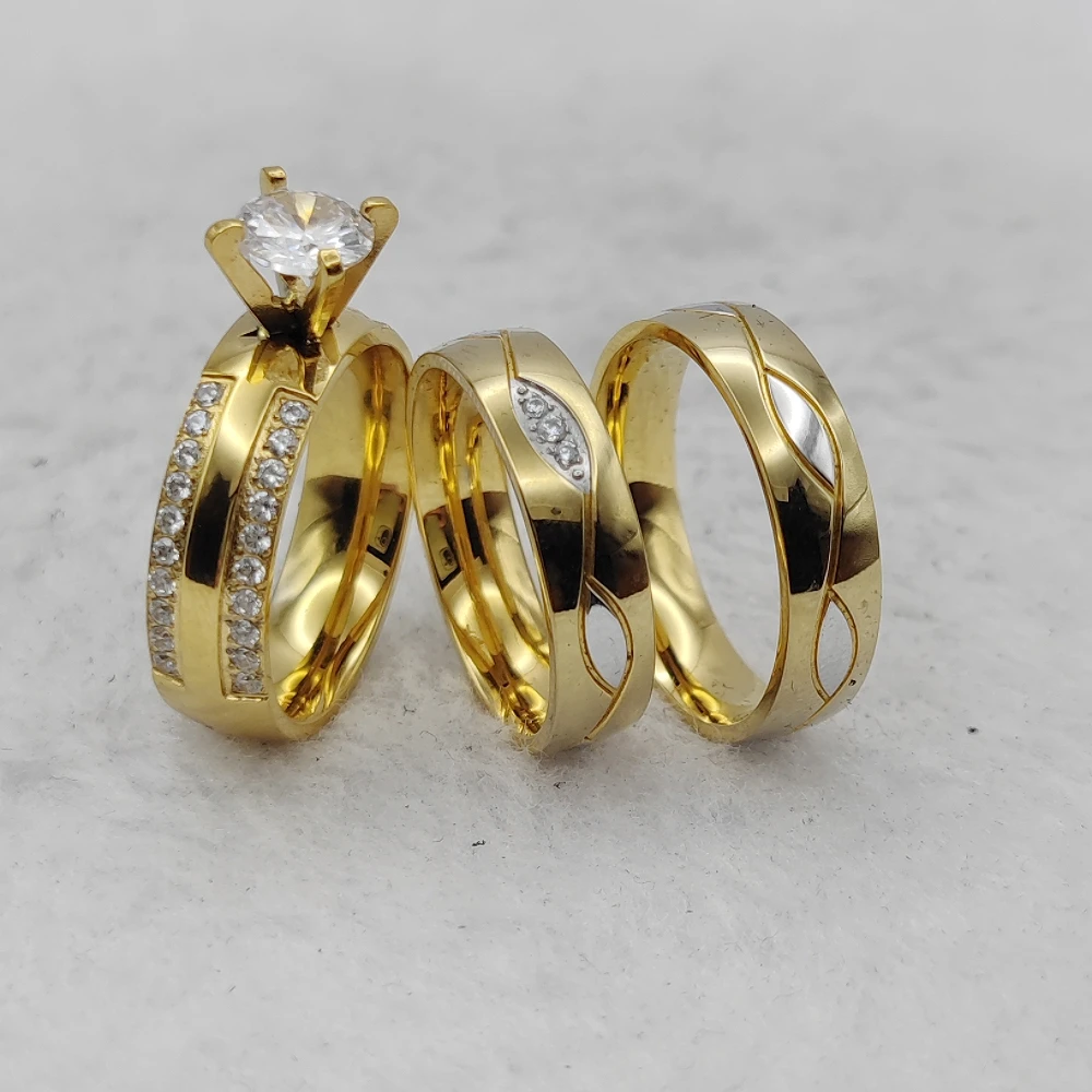 3pcs Vintage Jewelry 2025 Stainless Steel Cz Wedding Proposals Ring 18k Gold Plated Fashion Finger Ring Ladies Bridal Couples Ri