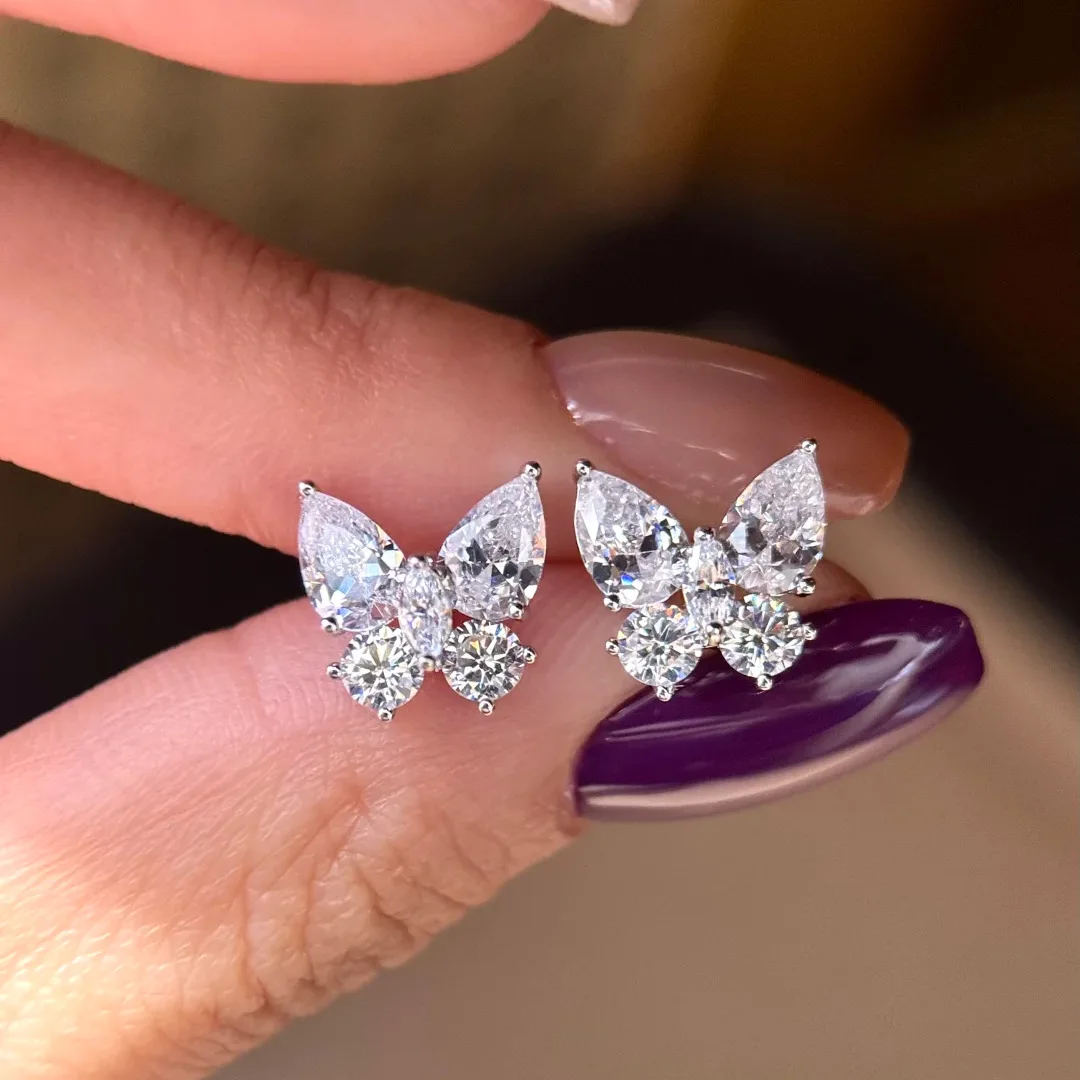 

Marquise & Round Cut All Moissanite Diamond Butterfly Shape Stud Earrings 925 Sterling Silver Jewelry Birthday Gifts for Women
