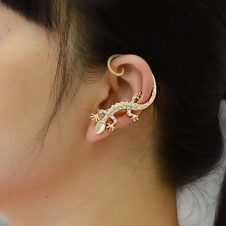 Popular Sale Diamond-set Punk Earrings Exaggerated Lizard Gecko Earrings