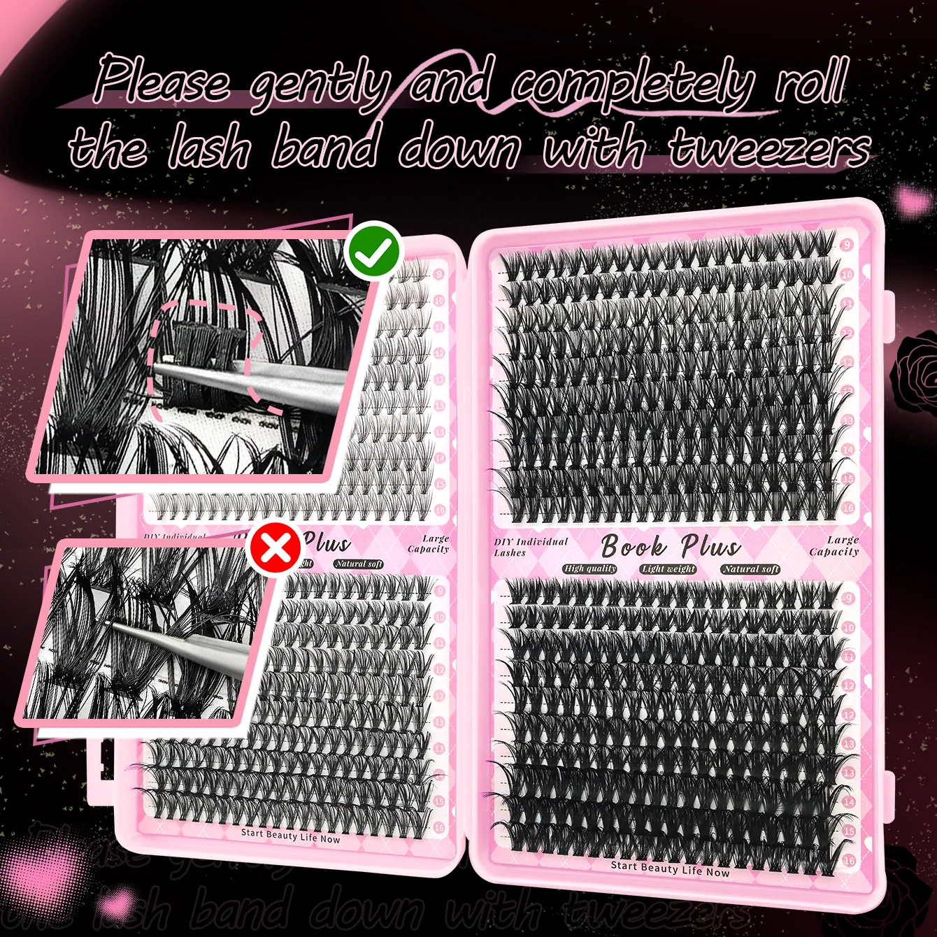 800 قطعة - كتيب رموش عنقودية عالية السعة مع أدوات تطبيق، مثالي للحفلات والمراحل والاحتفالات الاحتفالية الأخرى