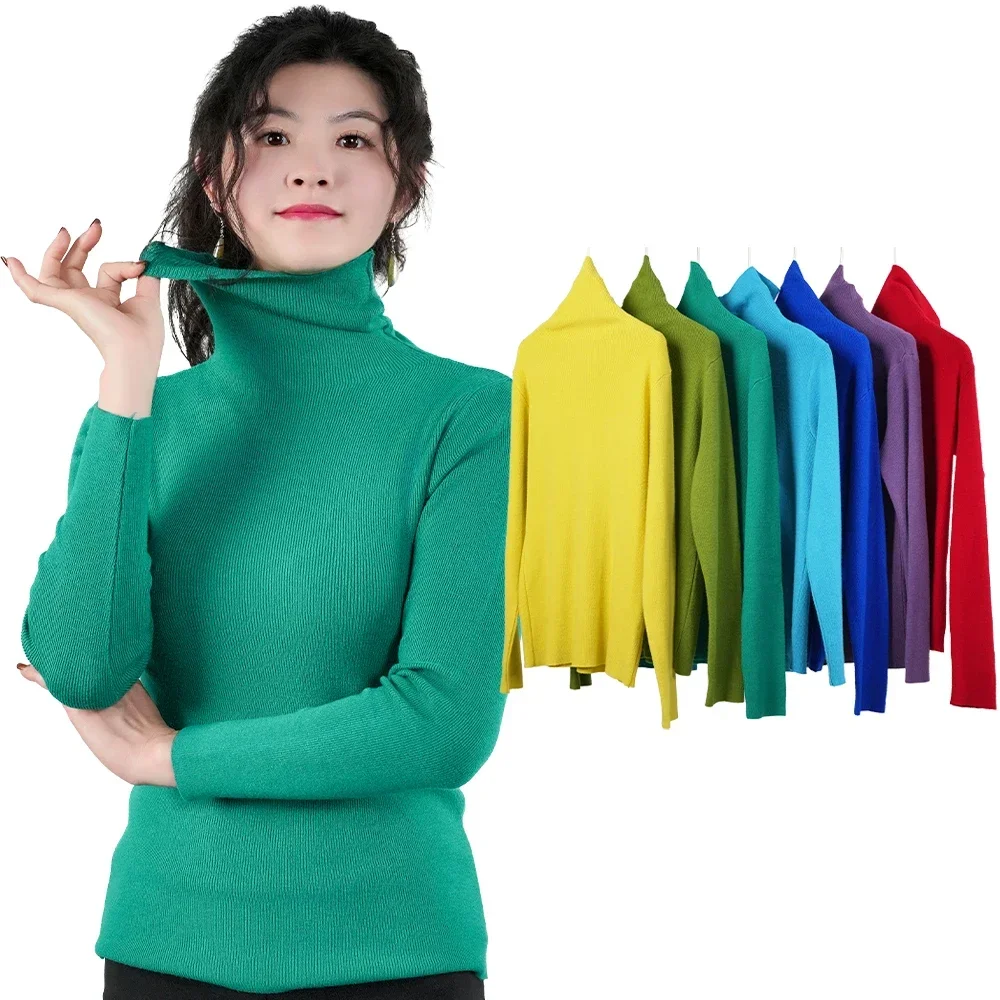 Women's Outwear Sweater Winter Thin Slim Solid Undershirts Female Choker High Collar Knitted Tops Woman Thermal Jumper Clothes