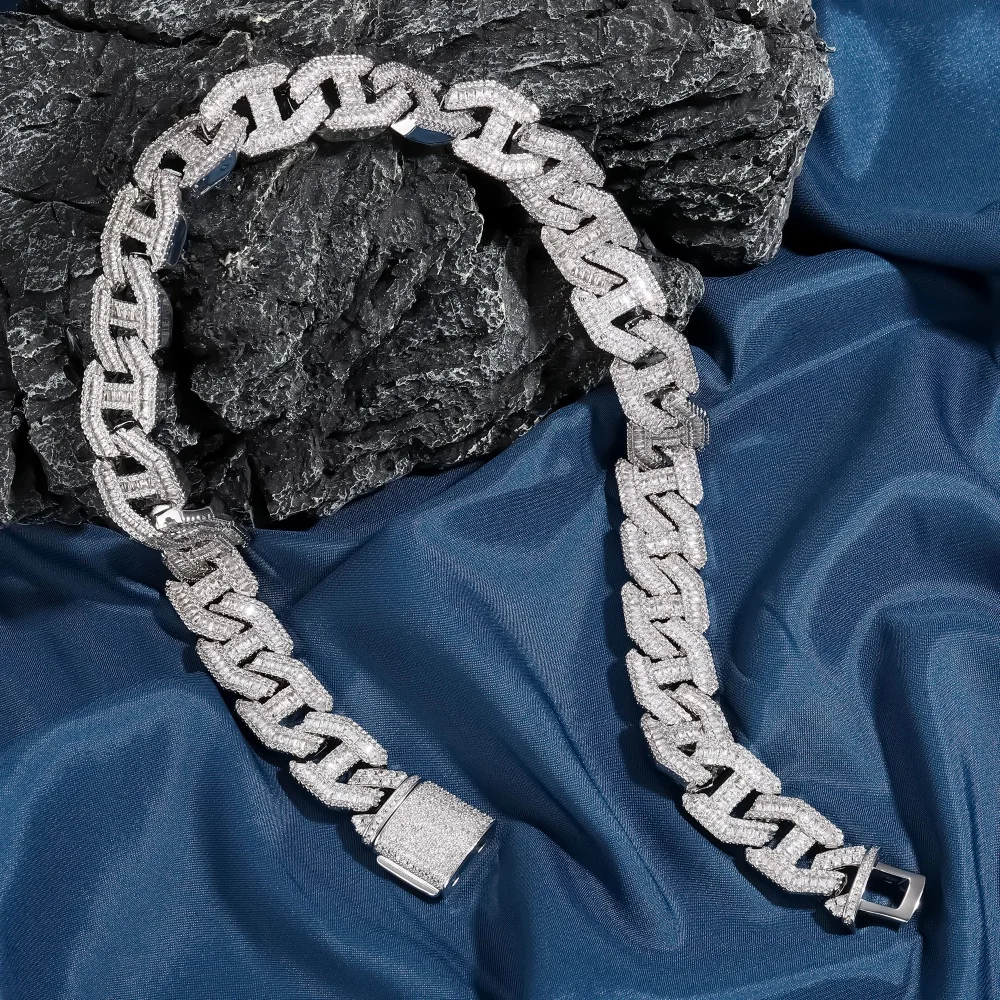 Collar de Cadena Cubana Hip Hop con Circonita Cúbica, Totalmente Cubierto de Circonitas Baguette CZ, Joyería de Moda para Hombres, Raperos y Rockeros, Regalo