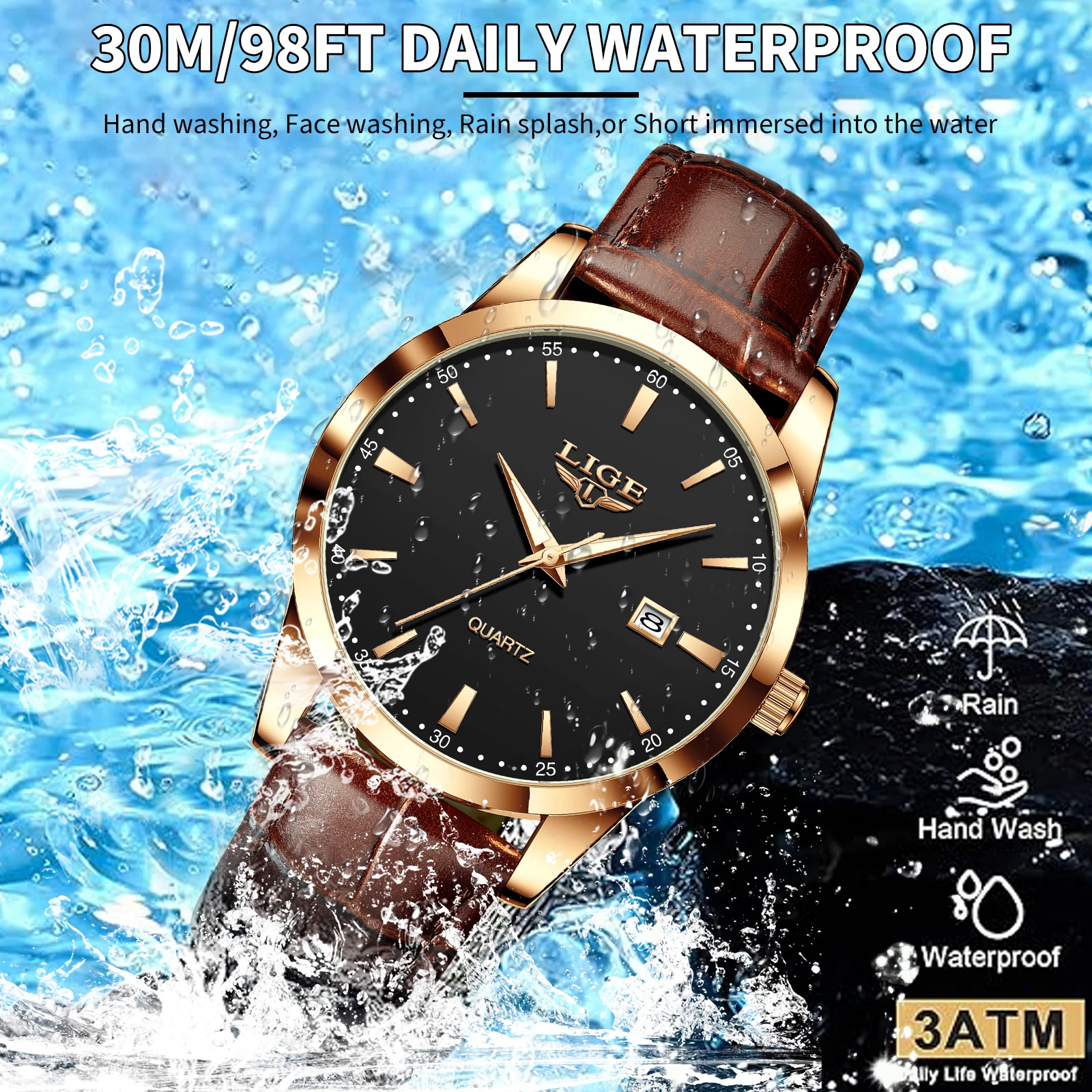 

LIGE новые роскошные часы для мужчин, военные кожаные мужские наручные часы, кварцевые часы, водонепроницаемые светящиеся мужские часы с датой недели, Reloj + коробка