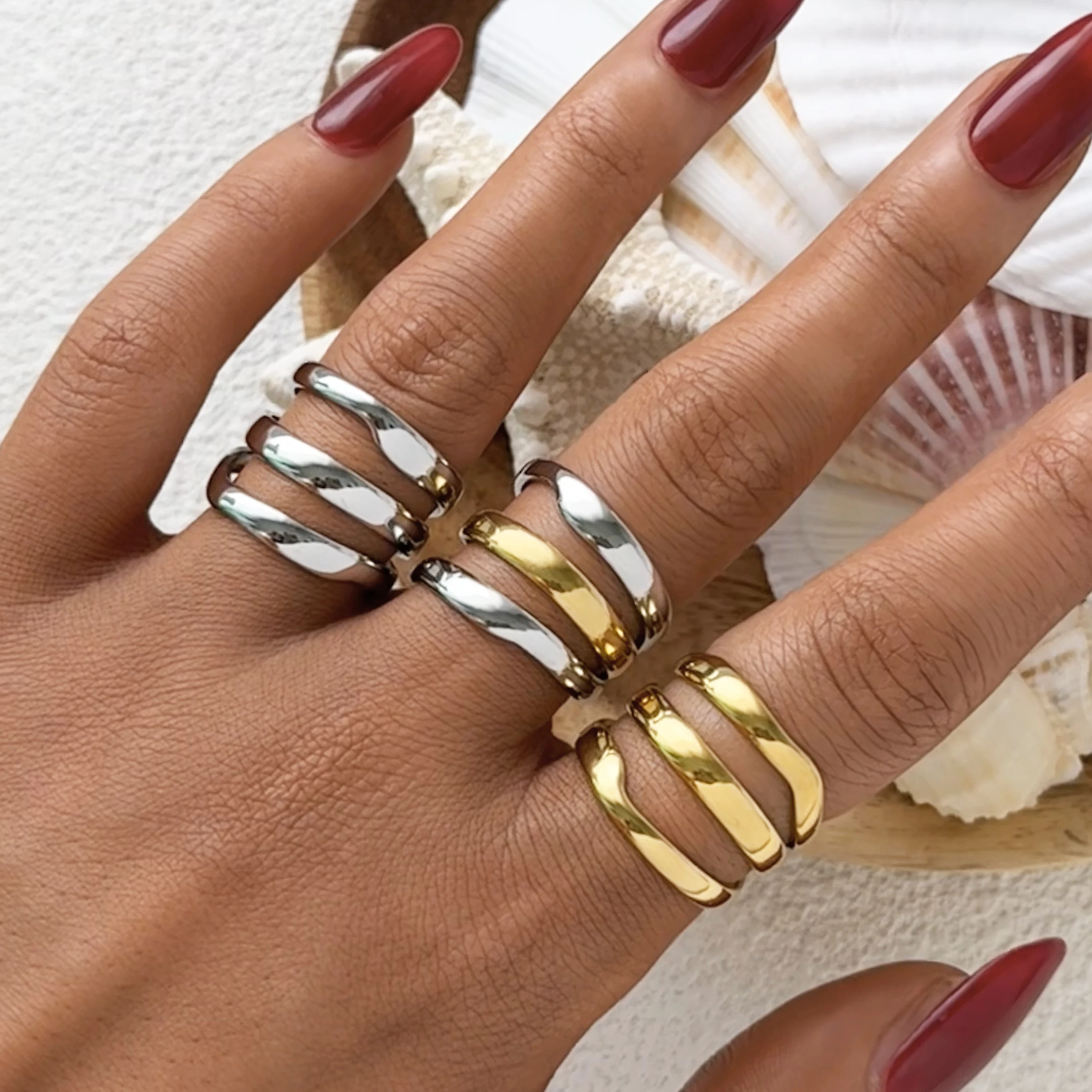 Minimalistischer Linienring, 18 Karat vergoldeter Edelstahl, stapelbarer Hohlring, Damenschmuck, verstellbarer Ring, Party-Geschenk