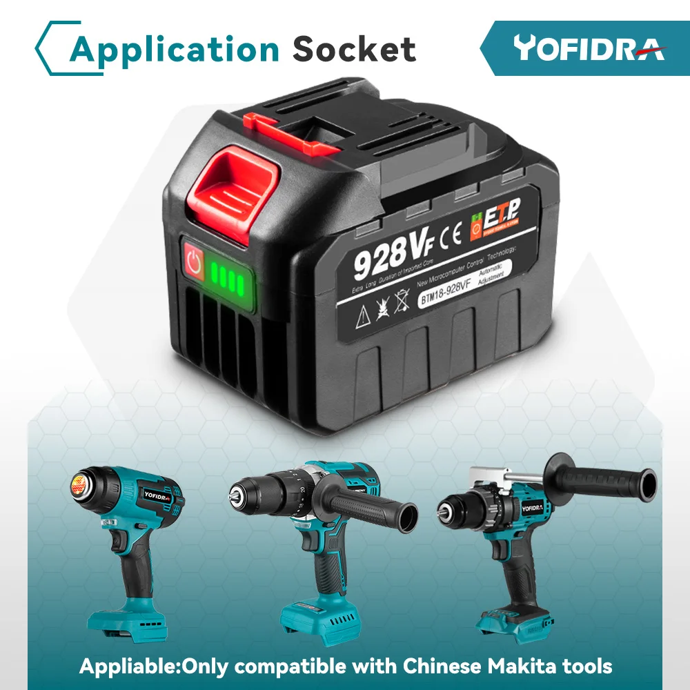 YOFIDRA 충전식 배터리 22500mah 15000mah 리튬 이온 배터리 388VF 928VF Makita 전동 공구 용 리튬 이온 배터리