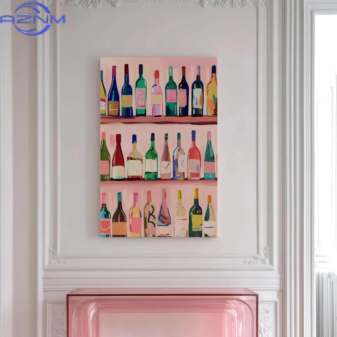 AZNM 1pc Vintage Wine Bottle Wall Art - Unframed Retro Wine Theme Poster, Minimalist Wine Artwork, Dopamine for Dining Room Deco