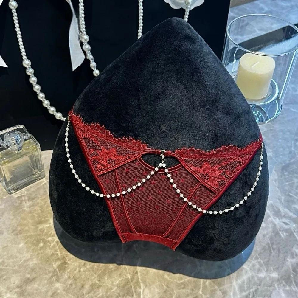 

Fashion French Style Lace Panties Low Waist Thin Imitation Pearl Chains Briefs Transparent Mesh Underwear for Women Spicy Girls