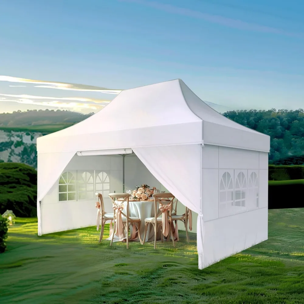 Barraca de dossel pop up 10x15, barraca de festa resistente comercial ao ar livre com 4 paredes laterais, barraca de dossel impermeável de fácil configuração para par