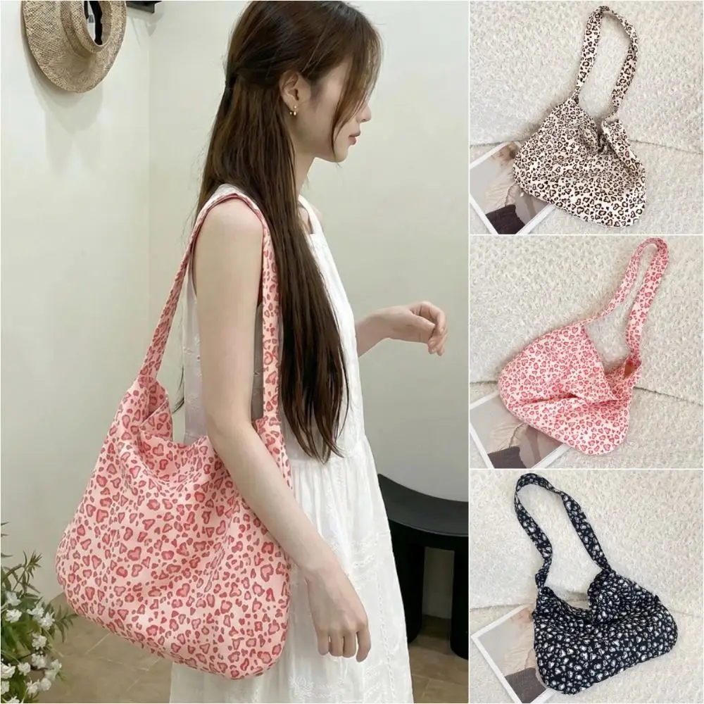 Artistic Corduroy Shoulder Bag Retro Leopard Large Capacity Women's Handbags Buckle Closure Tote Bags Women