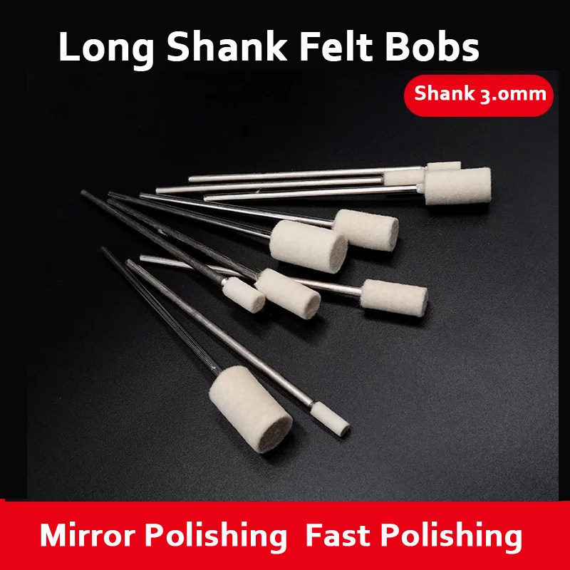 1PCS Shank3.0mm Long Shank Felt bobs Wool grinding head mold polishing wool wheel jade metal mirror cylindrical spherical wheel