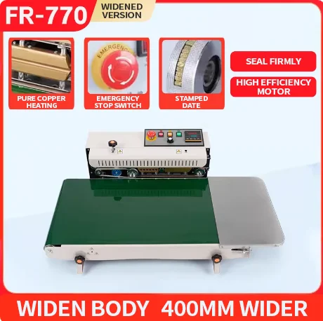 FR-770 Best Selling Widen 40CM Date Code Coffee Pet Food Band Sealer Plastic Film Seal Horizontal Sealing Machine For Big Bag