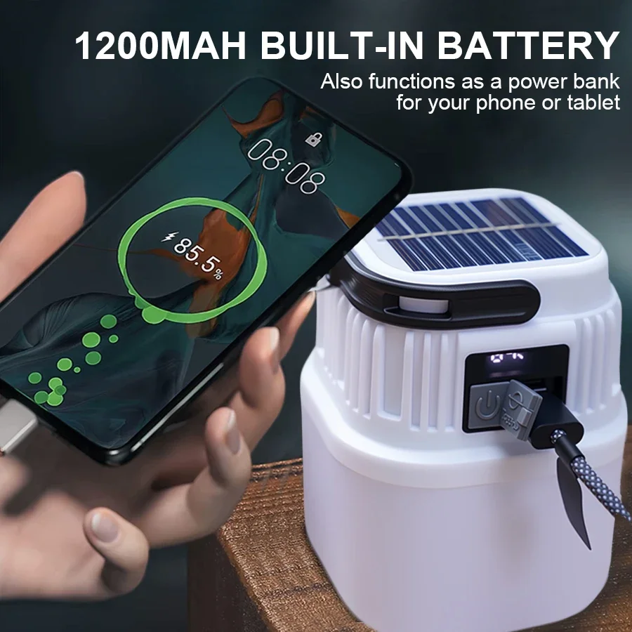 Multifunctional Led Solar Camping Light USB Charging Outdoor Tent Lamp Portable Lanterns Emergency Flashlight for Hiking Fishing