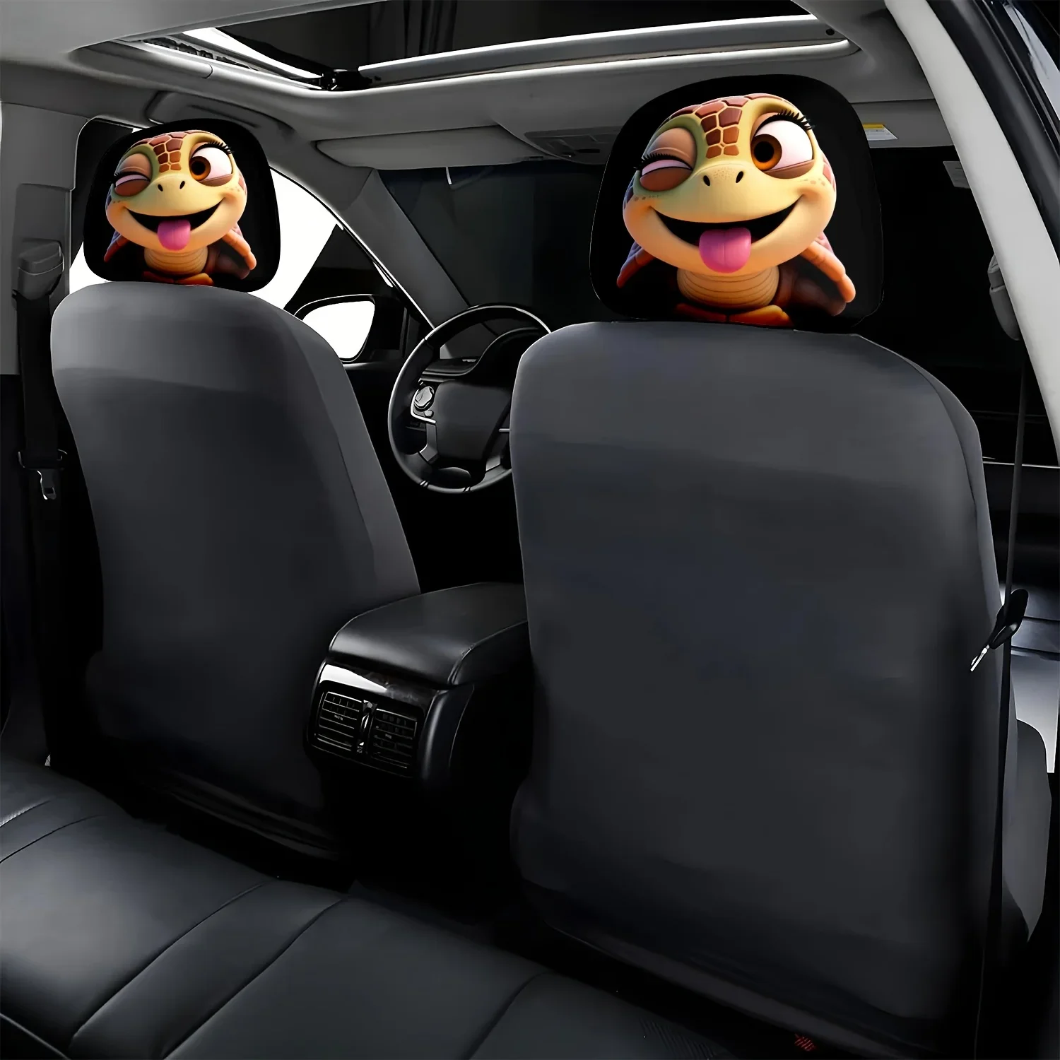 2Pcs Cute Smiling Turtle Theme Car Seat Headrest Covers Decorative Auto Accessories
