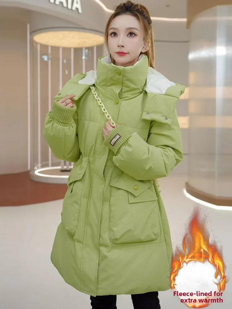 Quente fce forrado para baixo jaet feminino solto ajuste casaco de comprimento médio thiened outono inverno novo sle commute coreano sle