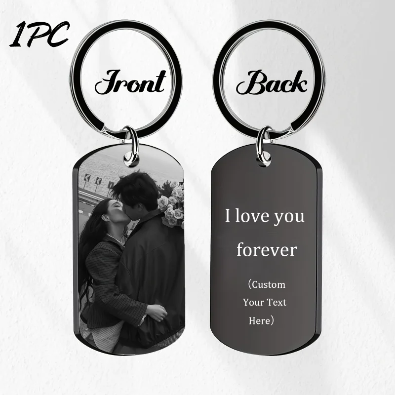 Image of DIY-Hundemarken-Schlüsselanhänger aus Edelstahl, doppelseitig gravierbar mit Bild und Text, Schlüsselhalter, Geschenk für Männer, Frauen, Paare, Jahrestag, Erinnerung