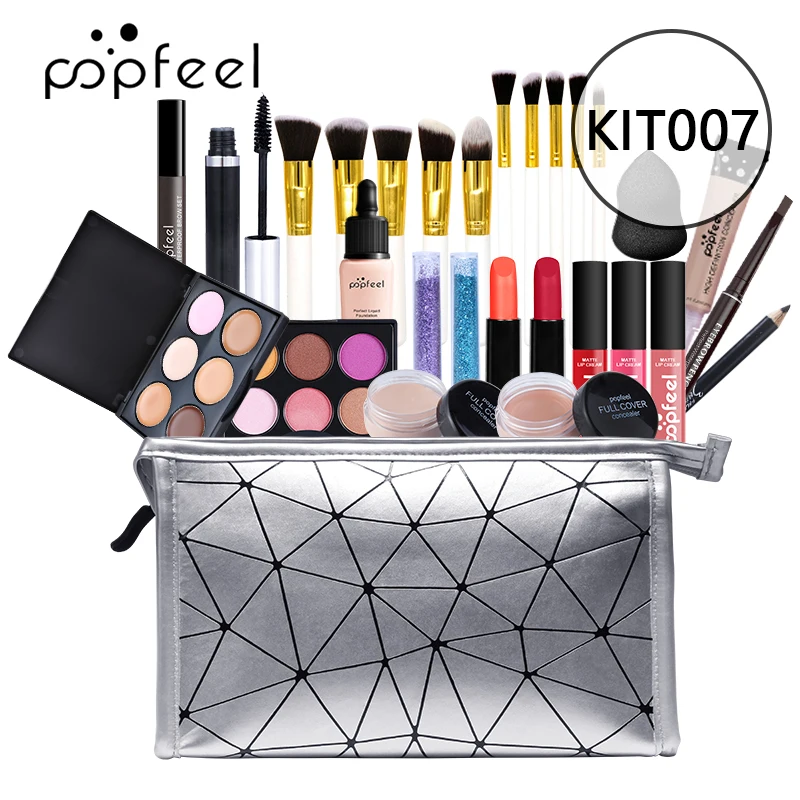 Alles in einem profession ellen Kosmetik-Make-up-Kit (Lidschatten, Lip gloss, Lippenstift, Make-up-Pinsel, Augenbrauen, Concealer) mit Tasche