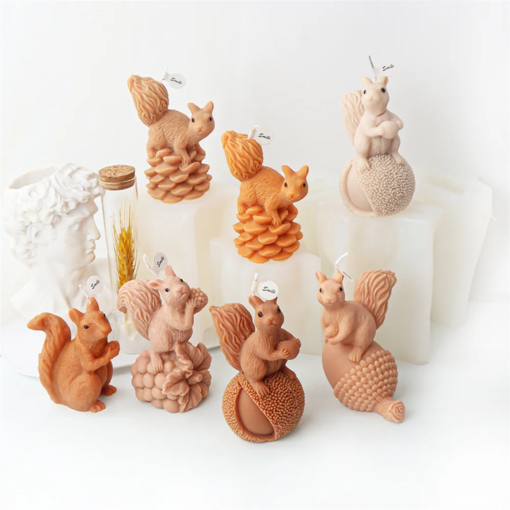 3D Squirrel Pinenut Candle Silicone Mold Animal Nut Christmas Present Decor Cute Squirrel Acorn Cake Chocolate Silicone Mold