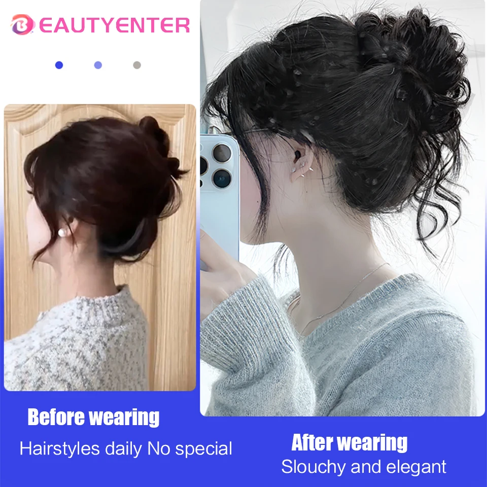 BEAUTYENTER Synthetic Curly Donut Chignon With Elastic Band Scrunchies Messy Hair Bun Updo Hairpieces Extensions for Women