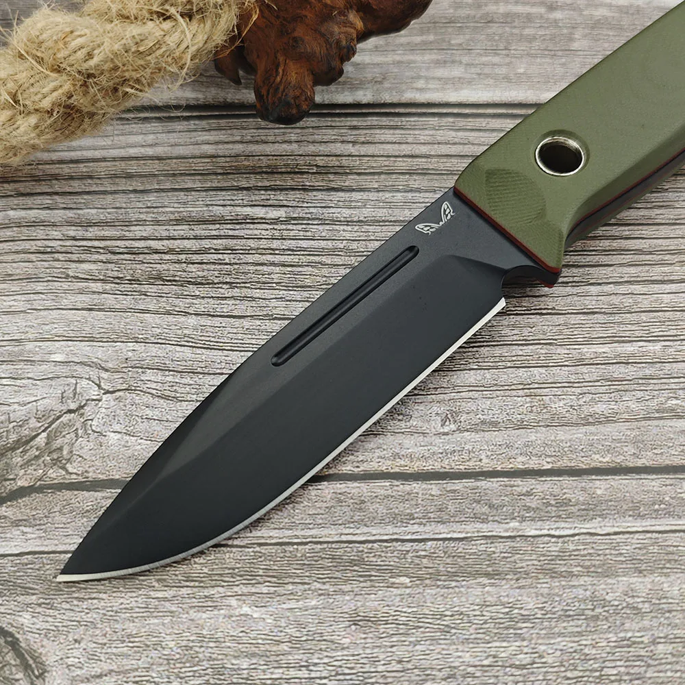 BM 163 Outdoor Tactical Fixed Blade Knife D2 Steel Blade Green G10 Handle EDC Straight Kinfe for Camping Hunting Survival