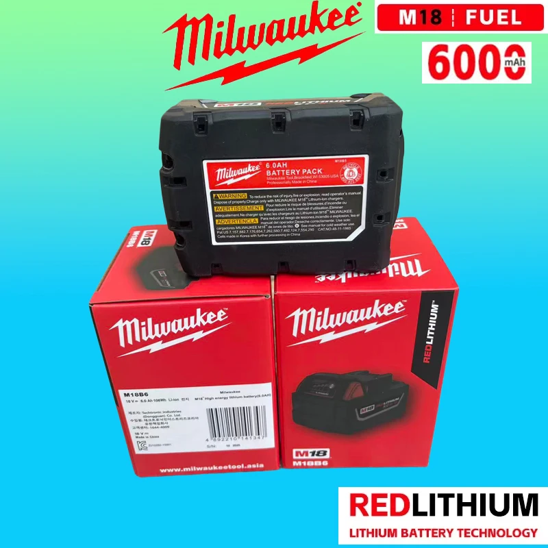 

New 2026 Milwaukee M18 6.0Ah Battery, 18V RED Lithium-Ion Replacement Battery for 48-11-1860 2604-22 M18 Power Tools,