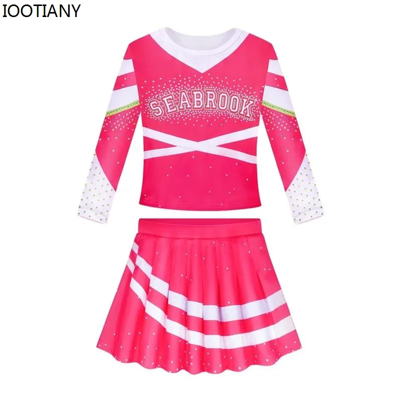 IOOTIANY 2024 Cheerleader Outfits Movie Zombies 2 Addison Coaplay Costumes Hand Flowers For Kids Girls Role Play Carnival Suit