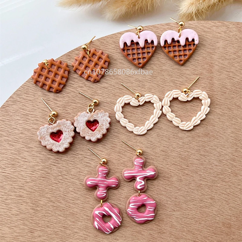 Valentines Cookie Waffle Heart Polymer Clay Cutters Lovely XOXO Donut Biscuits Shaped Pottery Dangle Clay Earrings Cutting Tools