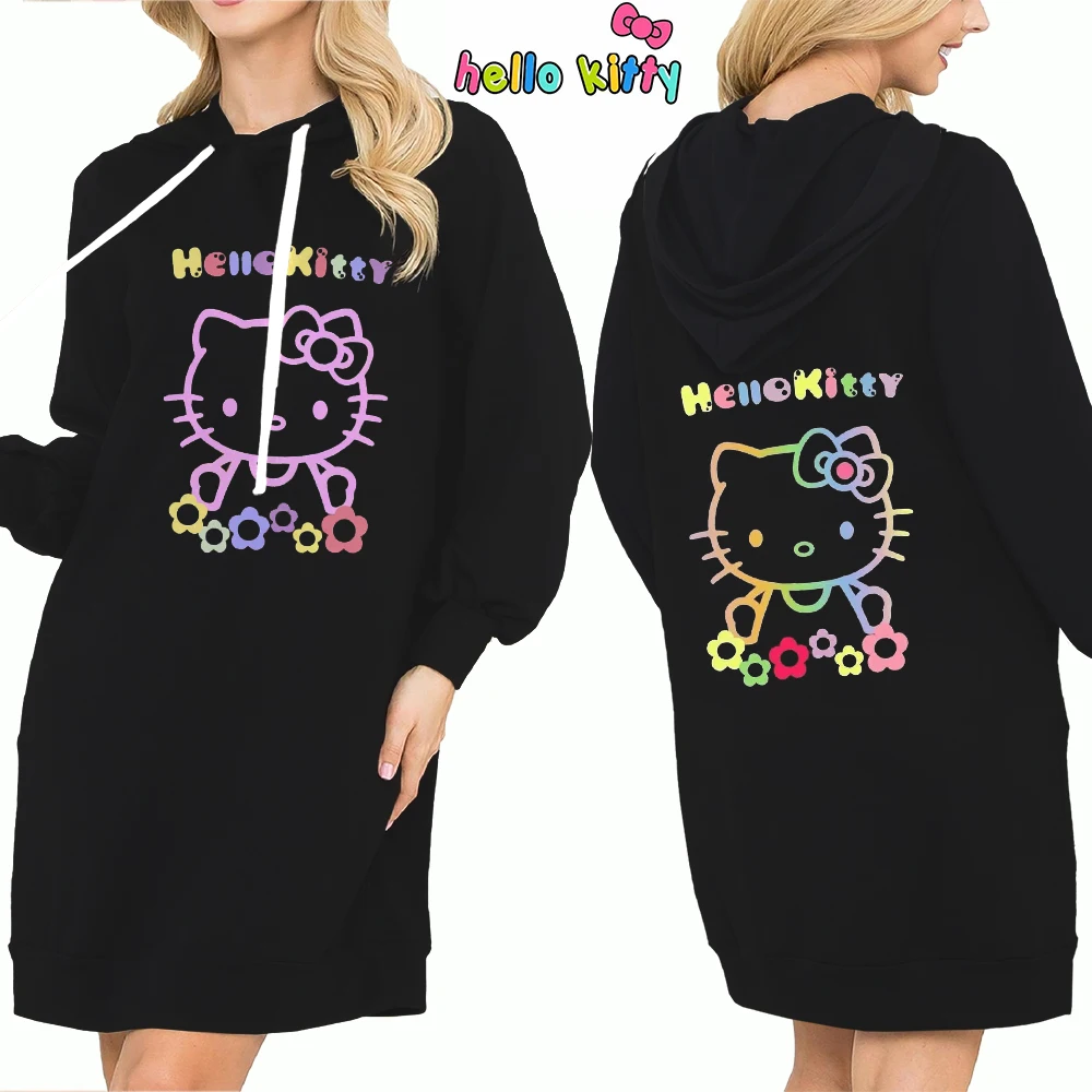 Autumn Long Sleeves Streetwear Fashion Sweater Dress Prom Dresses Hello Kitty Elegant Women\'s Hoodie Dress 2024 Kawaii Anime