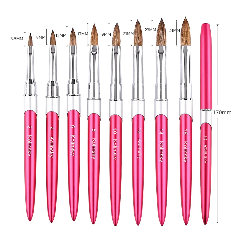 Pink Metal Kolinsky Sable Nail Acrylic Brush UV Gel Carving Pen Brush Liquid Powder DIY Nail Drawing Nail Art Brush