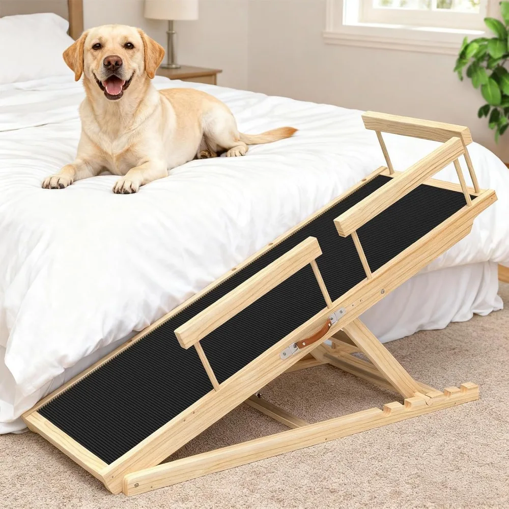 US Shipping 55 Inch Dog Ramp for Couch Bed or Car Wooden Pet Stairs for Small Large Senior Dogs Cats Adjustable Height 19 to