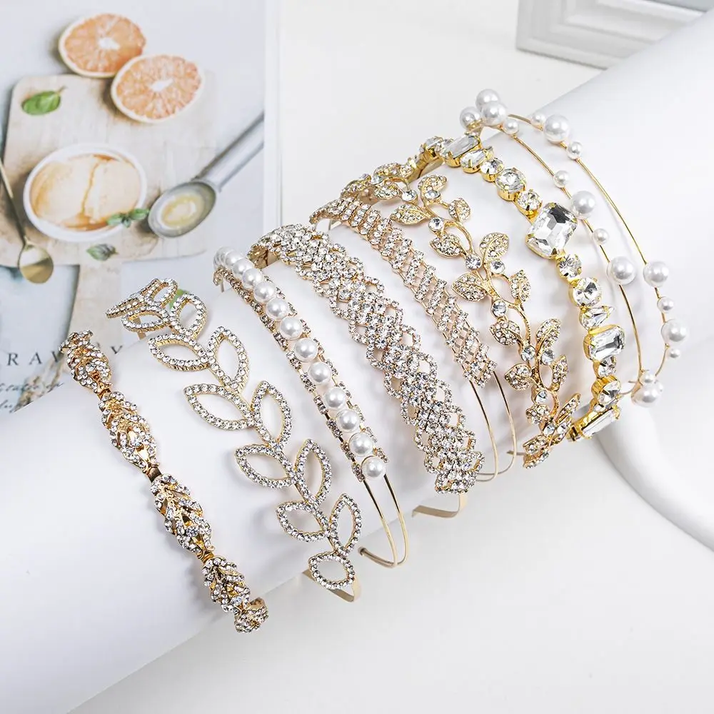 Bridal Crystal Hair Ornaments Flower Leaf  Hair Comb Pearl Tiara Rhinestone Hair Hoop Wedding Jewelry Bridal Hairpin Hair Comb