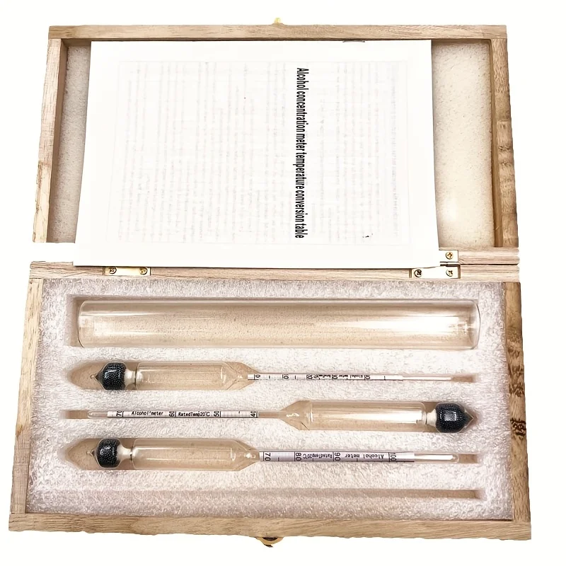 مجموعة عداد الكحوليات المائي مكونة من 3 قطع، أداة اختبار الجاذبية ذات الأرواح المقطرة عالية الدقة 0-100% مع علبة ومخطط تحويل