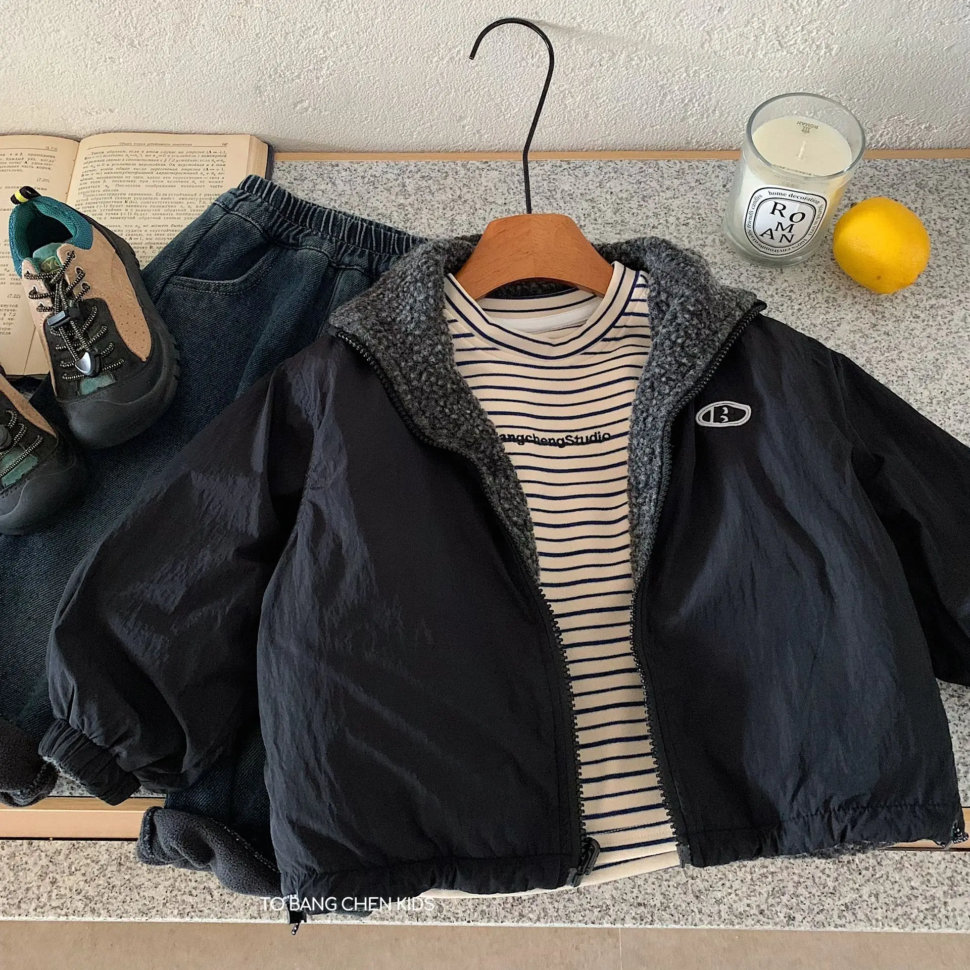 

New Winter Kids Baby Boys Jacket Reversible Plus Fleece Infant Boys Chidlren Boys Coat Stand Collar Toddler Boys Outerwear Coat