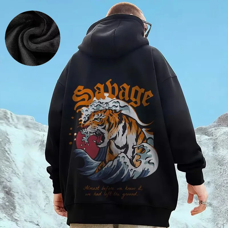 Hooded Sweater Men's Trendy Brand Large Size M-8XL Men's Autumn And Winter Style Plush And Thick Fat Hip-hop Pullover Jacket