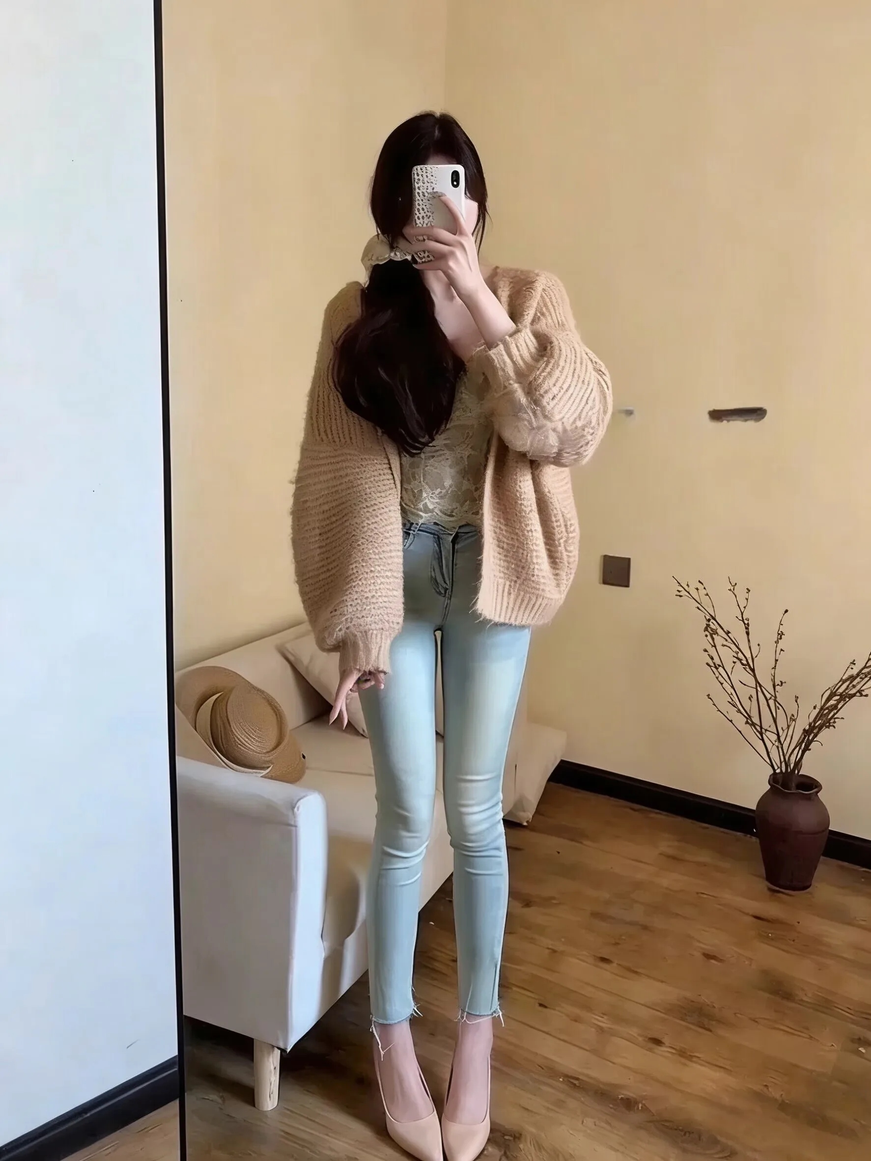 

Spring High Waist Slim Fit Blue Jeans Women's High Elastici Nine Points Casual Pants Cotton Stretch Denim Ladies Jeans