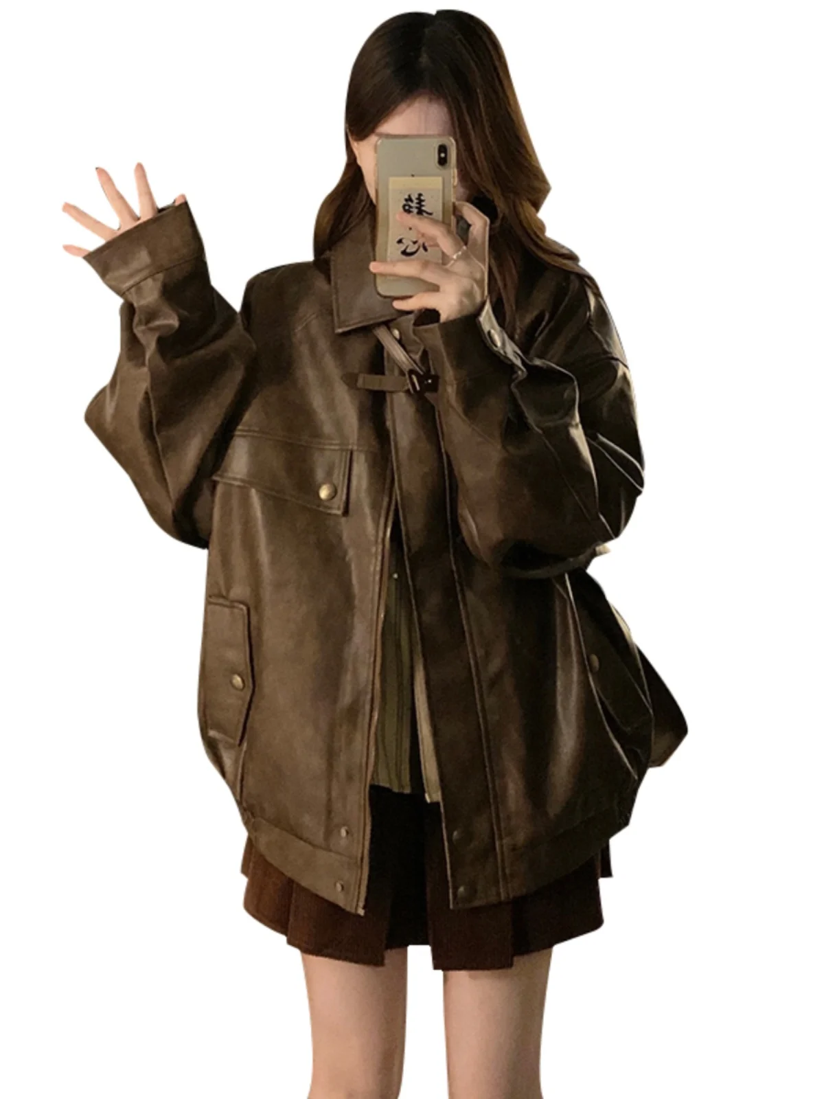 เสื้อแจ็คเก็ตหนัง PU ลายสก็อตแบบสองด้าน สไตล์หลวมสำหรับผู้หญิง ขี่มอเตอร์ไซค์ แฟชั่นใหม่ ฤดูใบไม้ผลิ ฤดูใบไม้ร่วง แบรนด์แฟชั่น สำหรับคู่รัก เสื้อคลุม