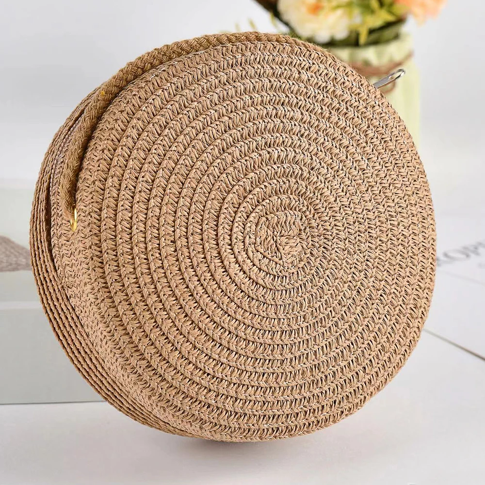 Minimalist handmade straw bag Round travel crossbody bag Casual small bag with coin purse Clothing accessories matching bag01