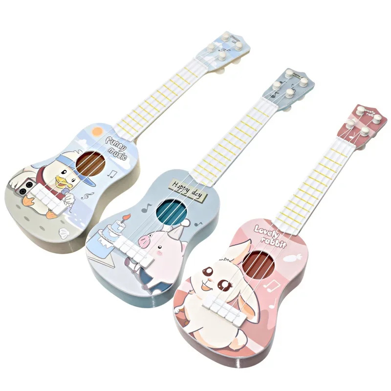 Cartoon Mini 4 String Ukulele Toy Simulation Musical Instrument Children Early Education Birthday Gift For Little Beginner Kids