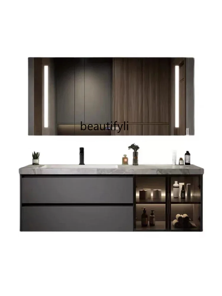 

Modern Minimalist Stone Plate Bathroom Cabinet Combination Seamless Spliging Ceramic Whole Washbin Affordable Luxury Washstand